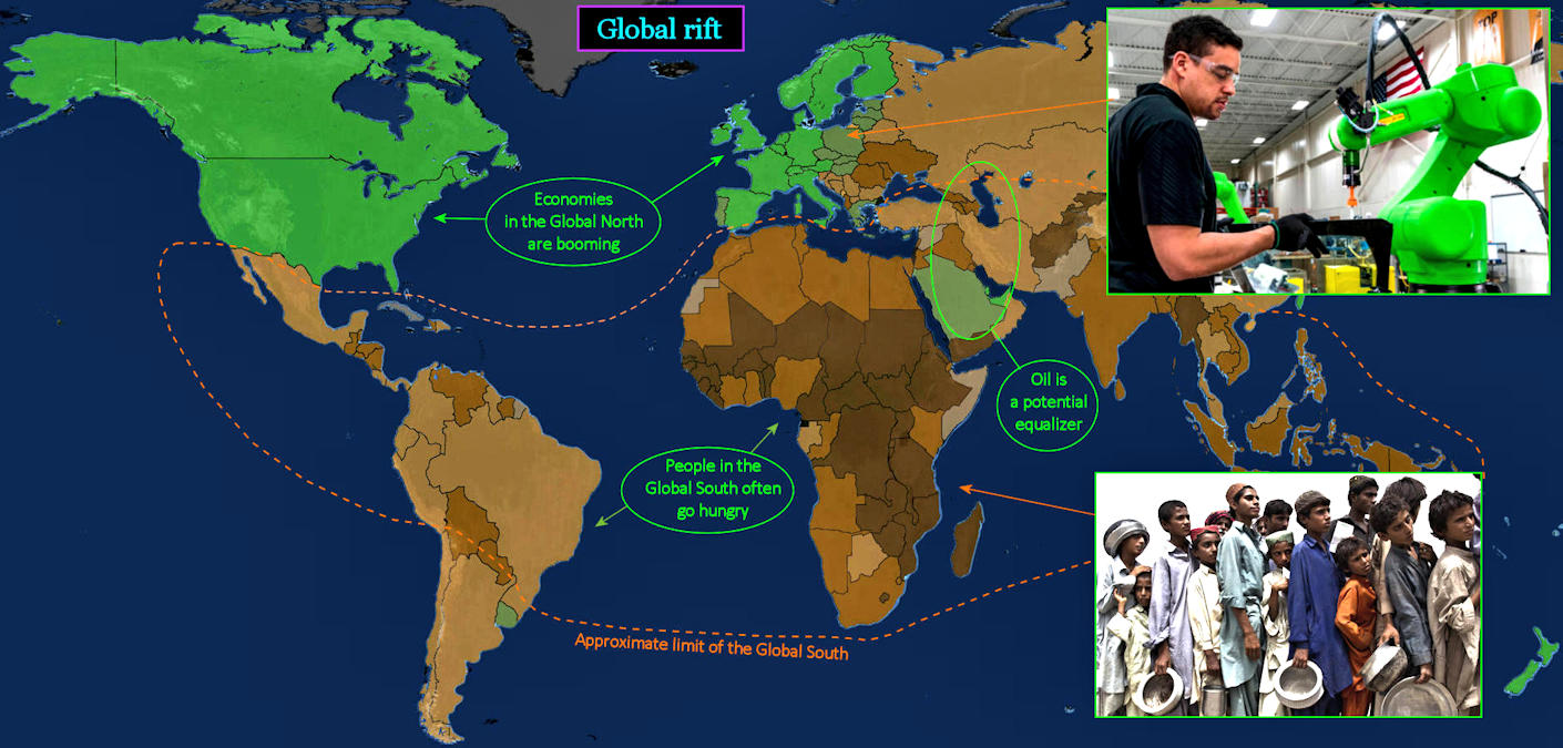 Global North, and Global South, 1990s map